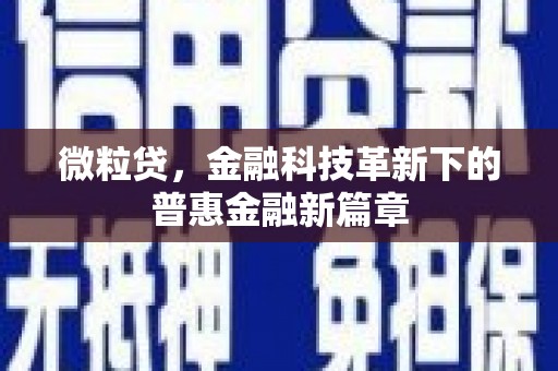 青岛微粒贷，金融科技革新下的普惠金融新篇章
